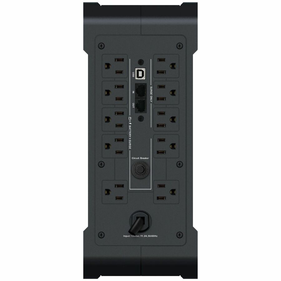 Rear Image for Vertiv PowerUPS 200 Standard Line Interactive PSA6-1350LVT, 1350VA/850W, AVR, USB Charging, Color LCD, User-Replaceable Battery, 4 NEMA Outlets, Three-Year Warranty