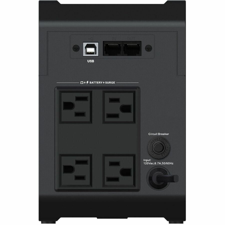 Rear Image for Vertiv PowerUPS 200 Essential PSA6E-800LVT, 800VA/450W, AVR, User-Replaceable Batteries, Battery Backup, 4 NEMA Outlets, Three-Year Warranty