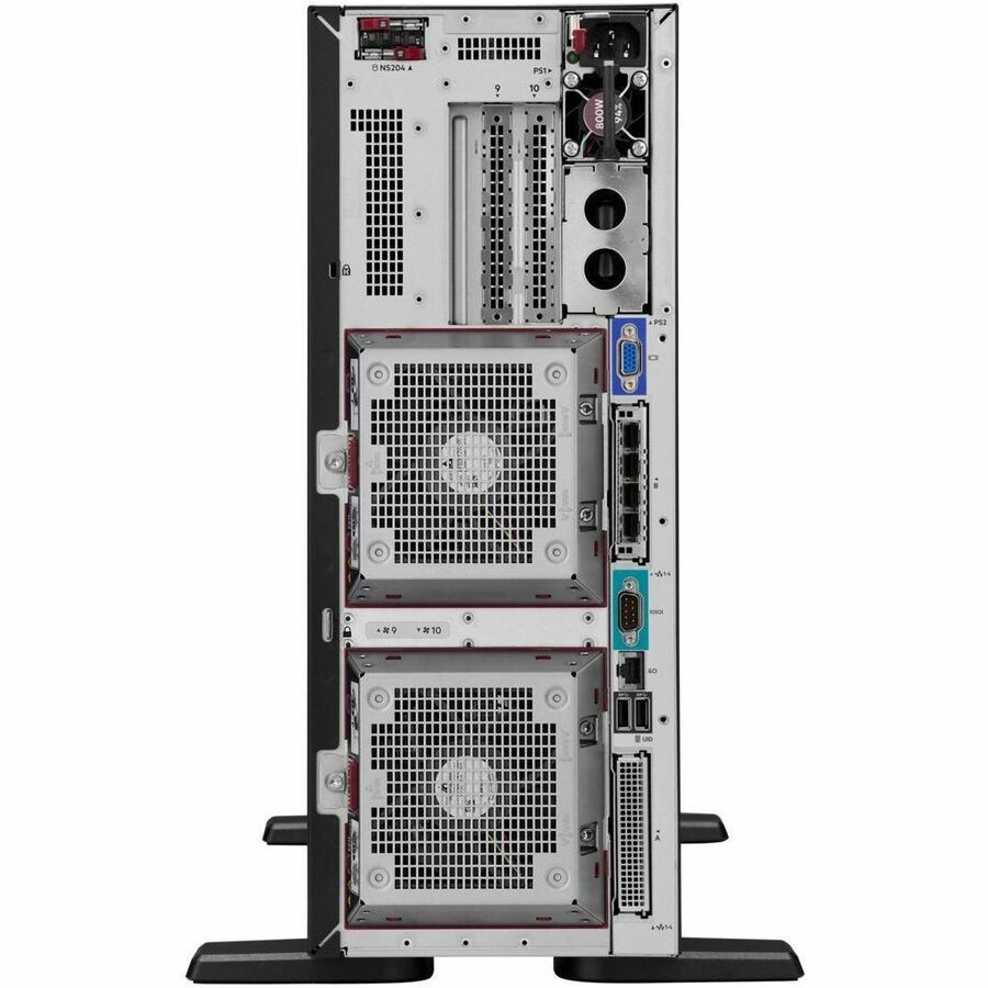 Rear Image for HPE ProLiant ML350 Gen12 4U Tower Server - 1 x Intel Xeon 6505P 2 GHz - 64 GB RAM - 960 GB SSD - (2 x 480GB) SSD Configuration - Serial ATA/600, 12Gb/s SAS, NVMe Controller