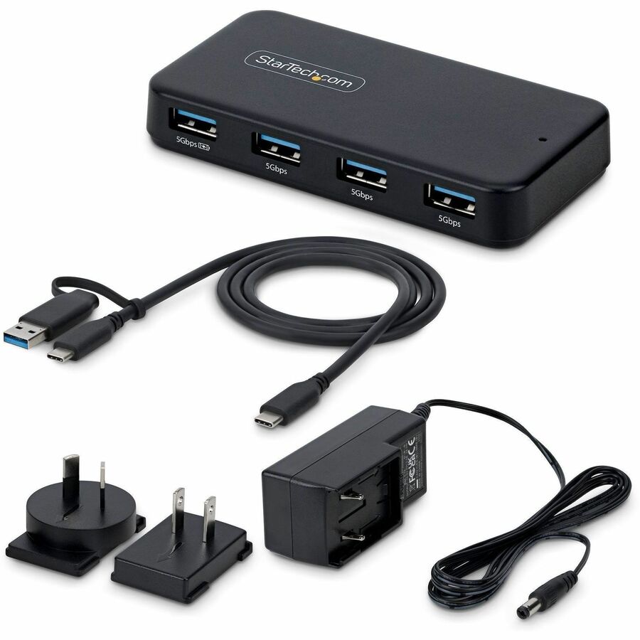 Alternate-Image2 Image for StarTech 4-Port USB-A Hub, 5Gbps, Self-Powered, 2-in-1 USB-C and USB-A Host Cable, 1x BC 1.2 Charging Port, 24W Power Adapter Included