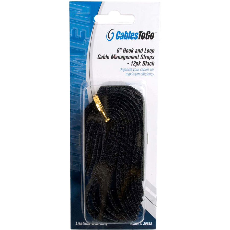 Alternate-Image3 Image for C2G 6in Hook and Loop Cable Management Wraps Multipack (12 pack) - Black Cable Wraps