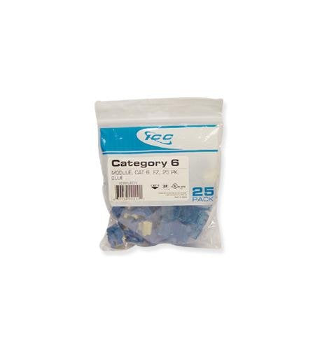 ICC CAT6 keystone jack 25-pack in resealable blue-labeled packaging