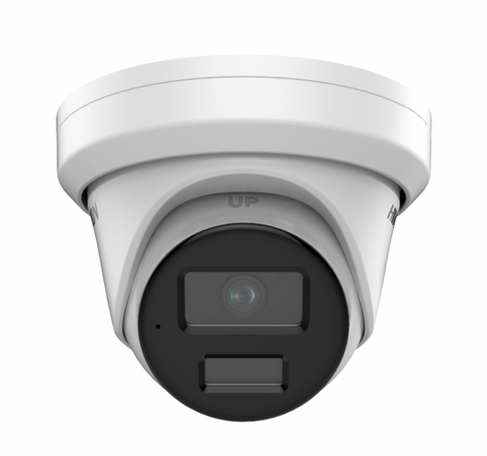 Hikvision 4MP ColorVu Turret Camera with 2.8mm lens, IR night vision, and built-in mic