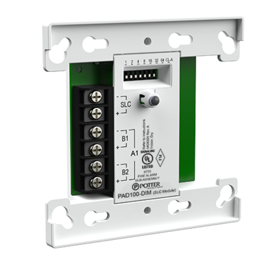 Front view of PAD100-DIM dual input module with LED indicator from island electrical supply