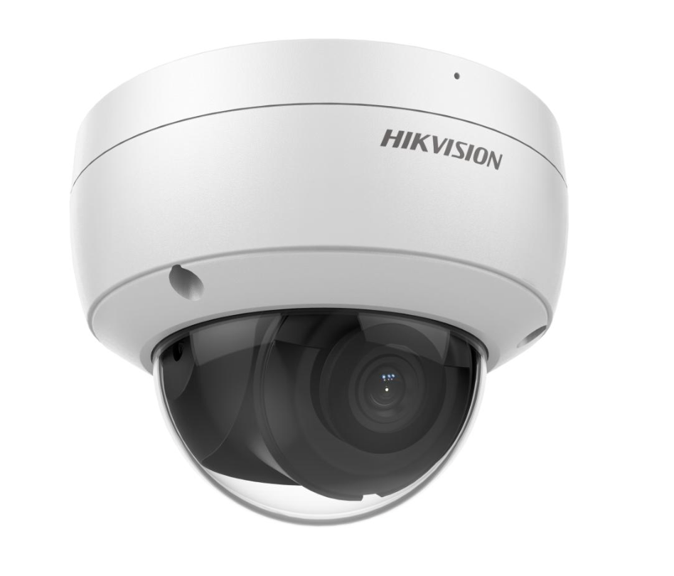 Hikvision AcuSense DS-2CD2183G2-IU 8MP IP dome camera with 2.8mm lens in white angled view