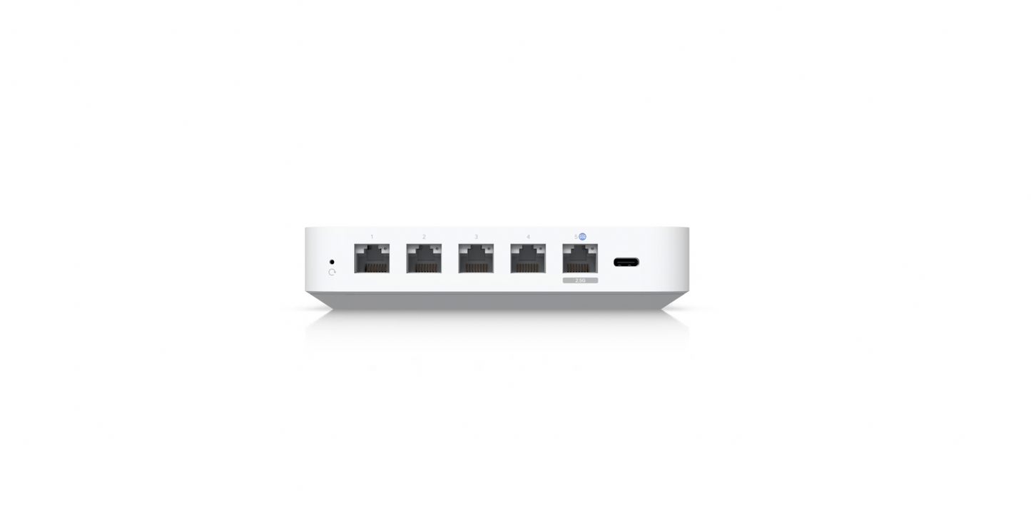 Ubiquiti UCG-Ultra angled view with Ethernet ports and compact design
