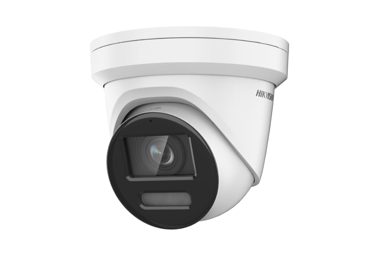 Hikvision 4MP ColorVu IP Camera with 2.8mm lens and built-in microphone
side angle white