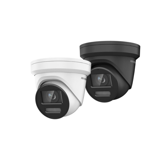 Hikvision 4MP ColorVu IP Camera with 2.8mm lens and built-in microphone
black and white