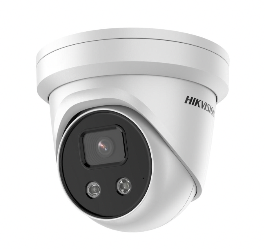 Hikvision 4MP AcuSense Turret IP Camera with 2.8mm lens, IR night vision, and built-in microphone side angle