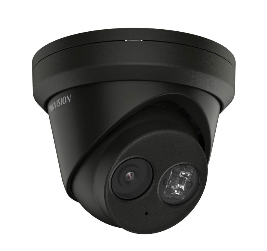 Hikvision 8MP Turret IP Camera with 2.8mm lens, IR, AcuSense, and built-in microphone side angle