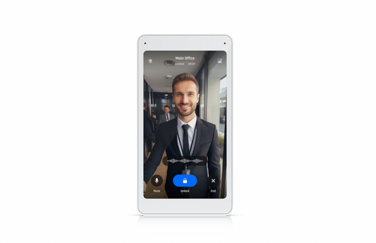 Ubiquiti UA-Intercom-Viewer front view showing 5-inch touchscreen display
with example call