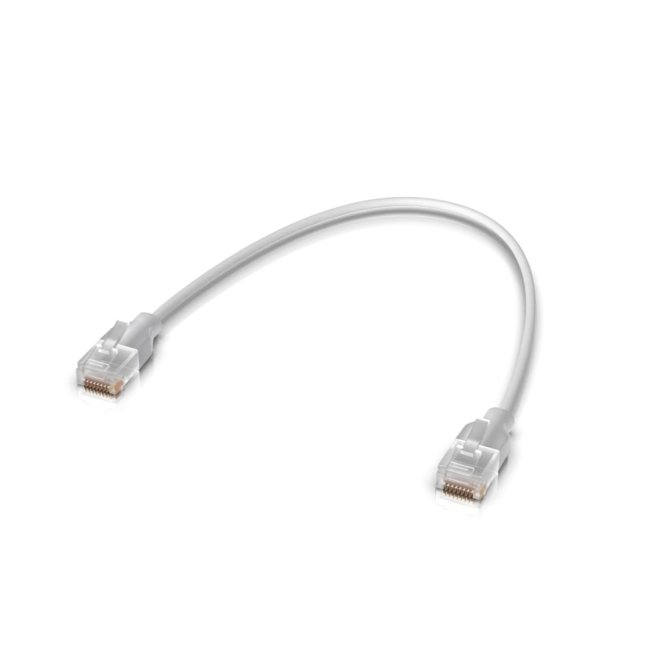 Coiled Ubiquiti Etherlighting Patch Cable showing flexible translucent jacket and slim profile