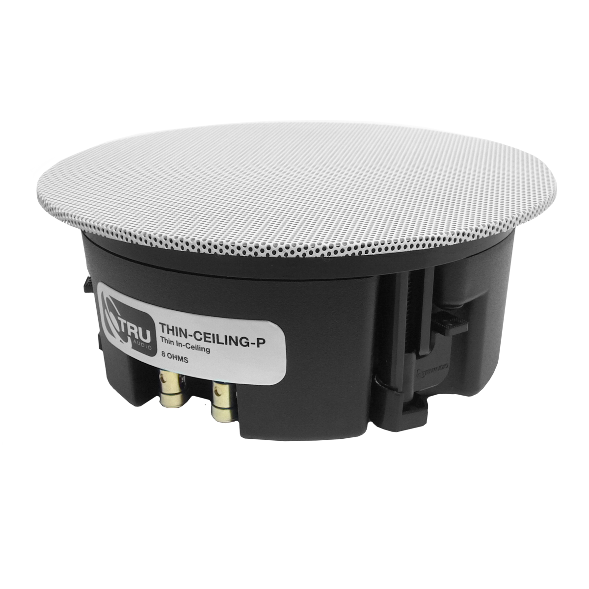 Thin-Ceiling speaker showing 5" woofer and 1" silk dome tweeter