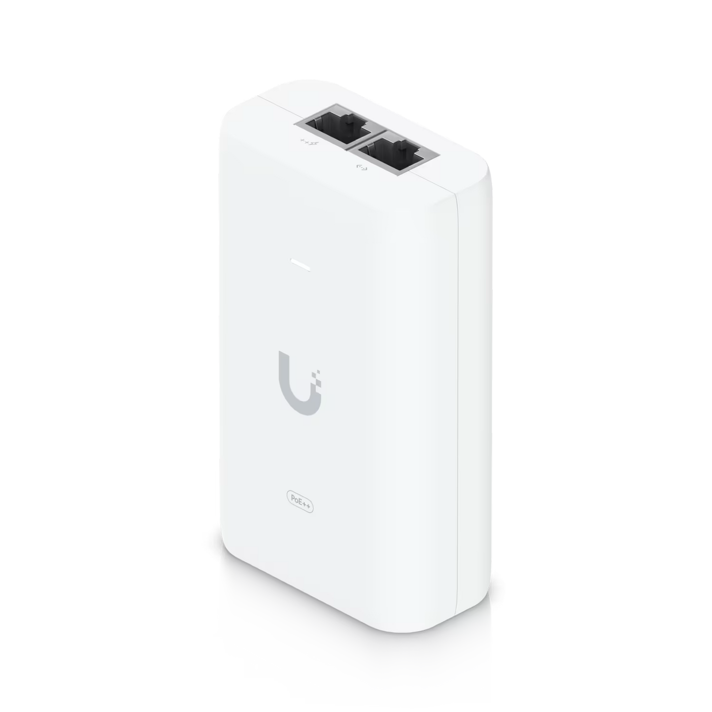 Ubiquiti U-POE++ adapter front view showing RJ45 and LED indicator