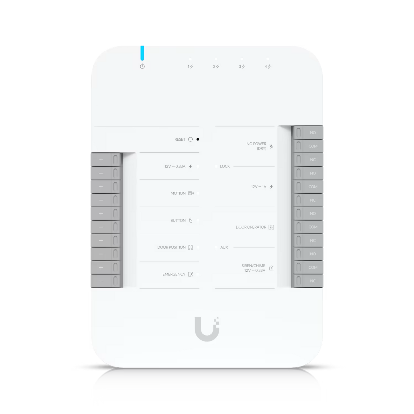 Ubiquiti UniFi Access Hub front view of metal enclosure with LED indicators