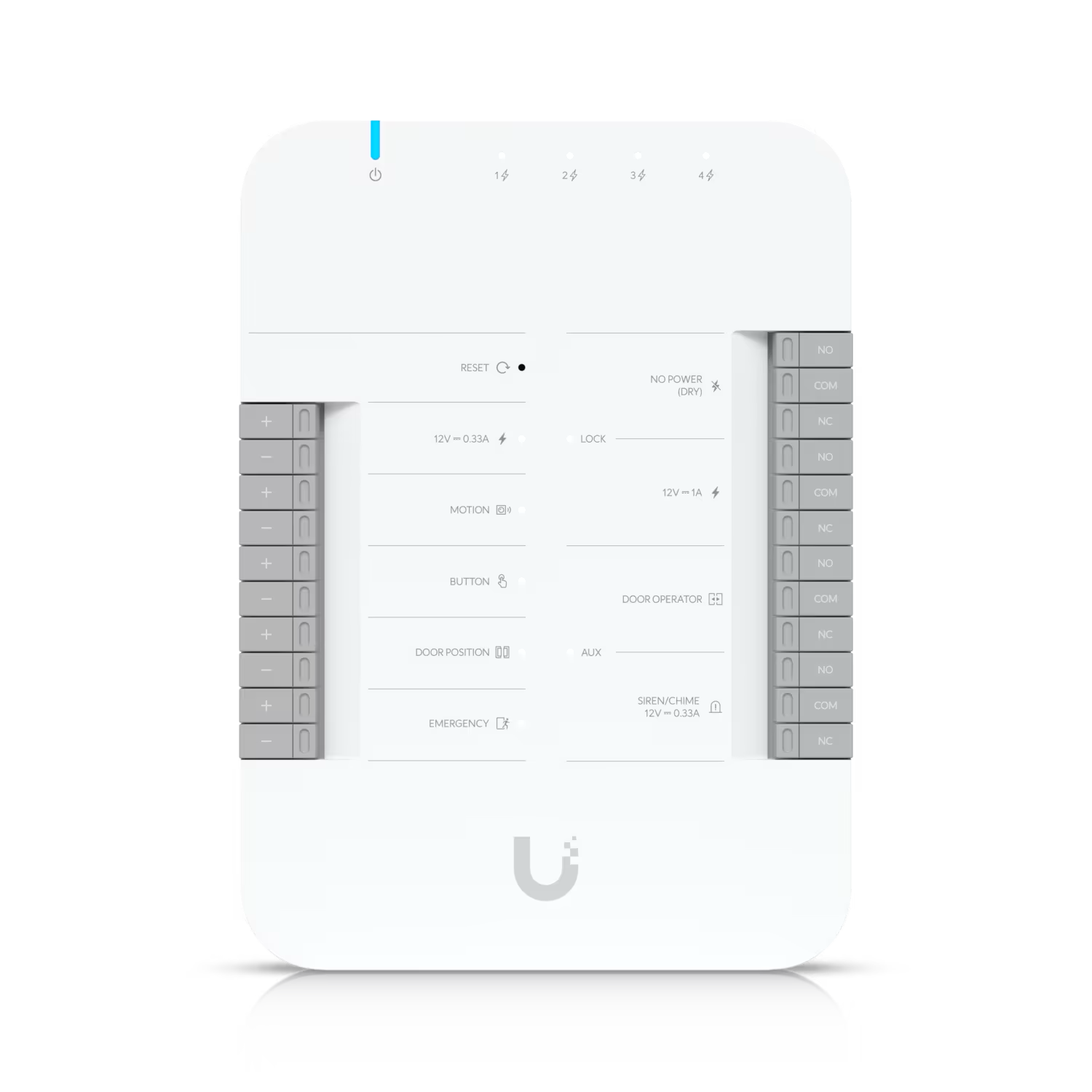 Ubiquiti UniFi Access Hub front view of metal enclosure with LED indicators