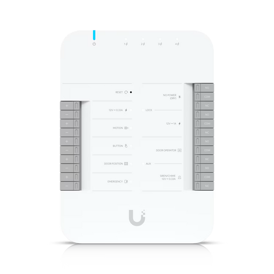 Ubiquiti UniFi Access Hub front view of metal enclosure with LED indicators