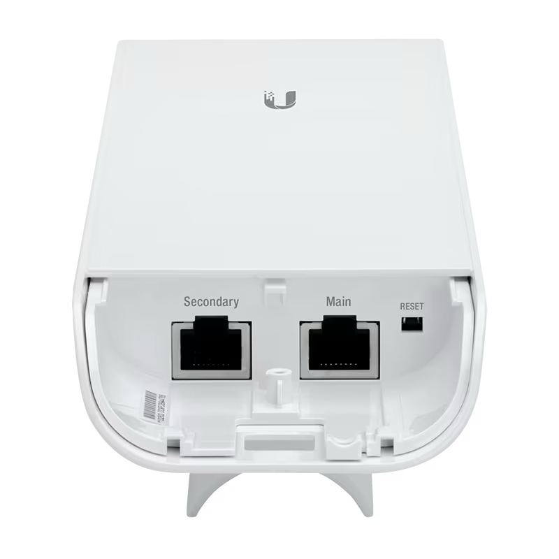 NanoStation M5 showing dual Ethernet ports and compact housing