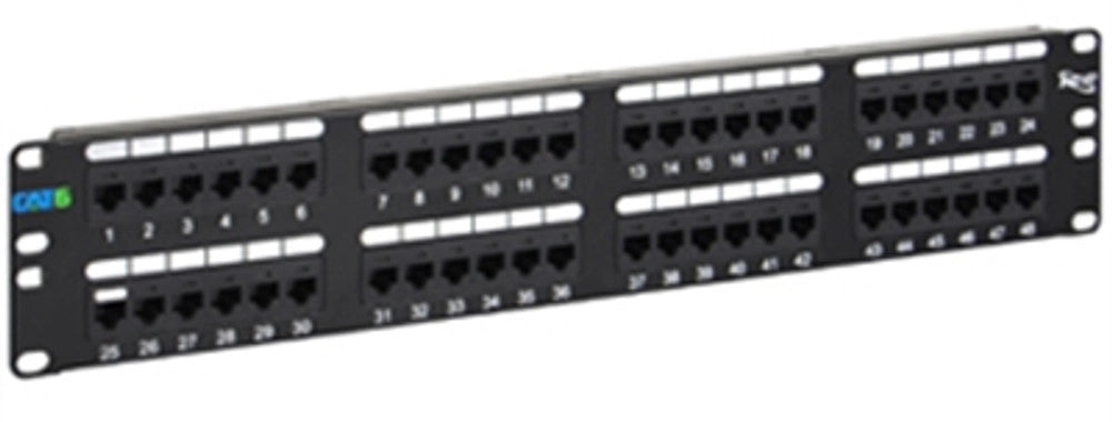 ICC 48-port CAT6 patch panel front view with port numbering