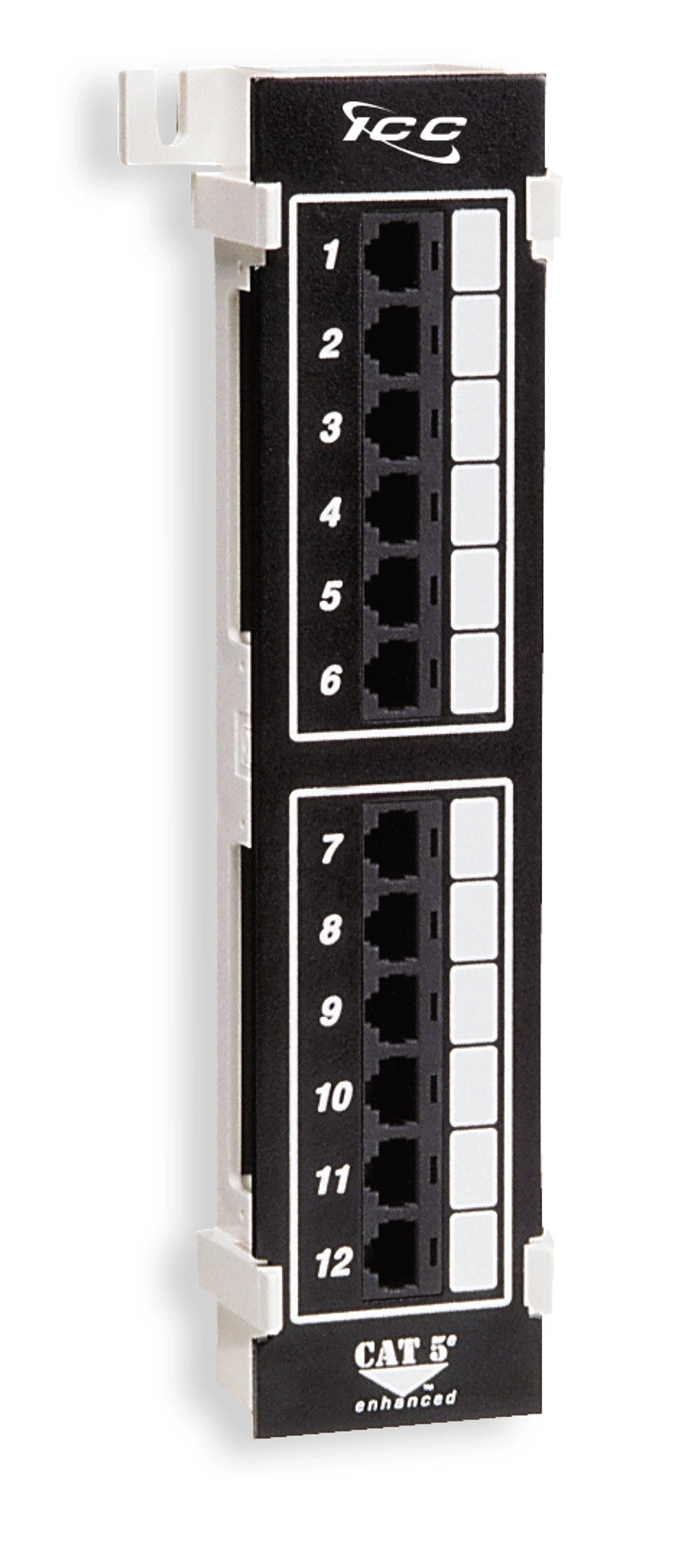 ICC CAT5e 12-port vertical patch panel with labeled ports