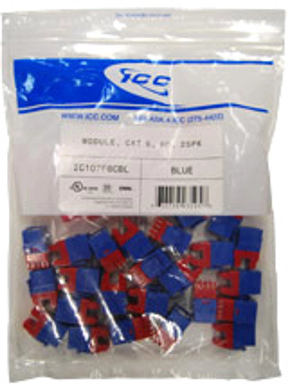 ICC CAT6 HD modular keystone jack 25-pack in blue with included termination caps