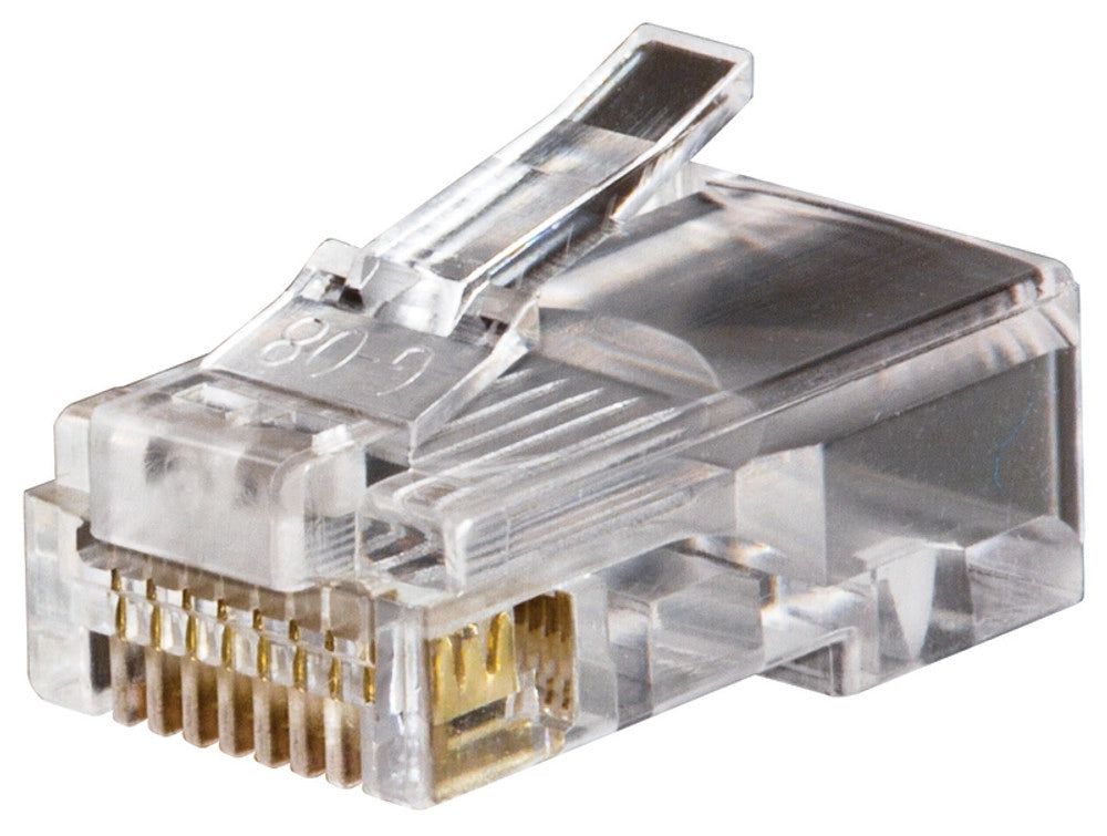 Close-up of Klein RJ45 Cat5e connector with 3-prong contact design