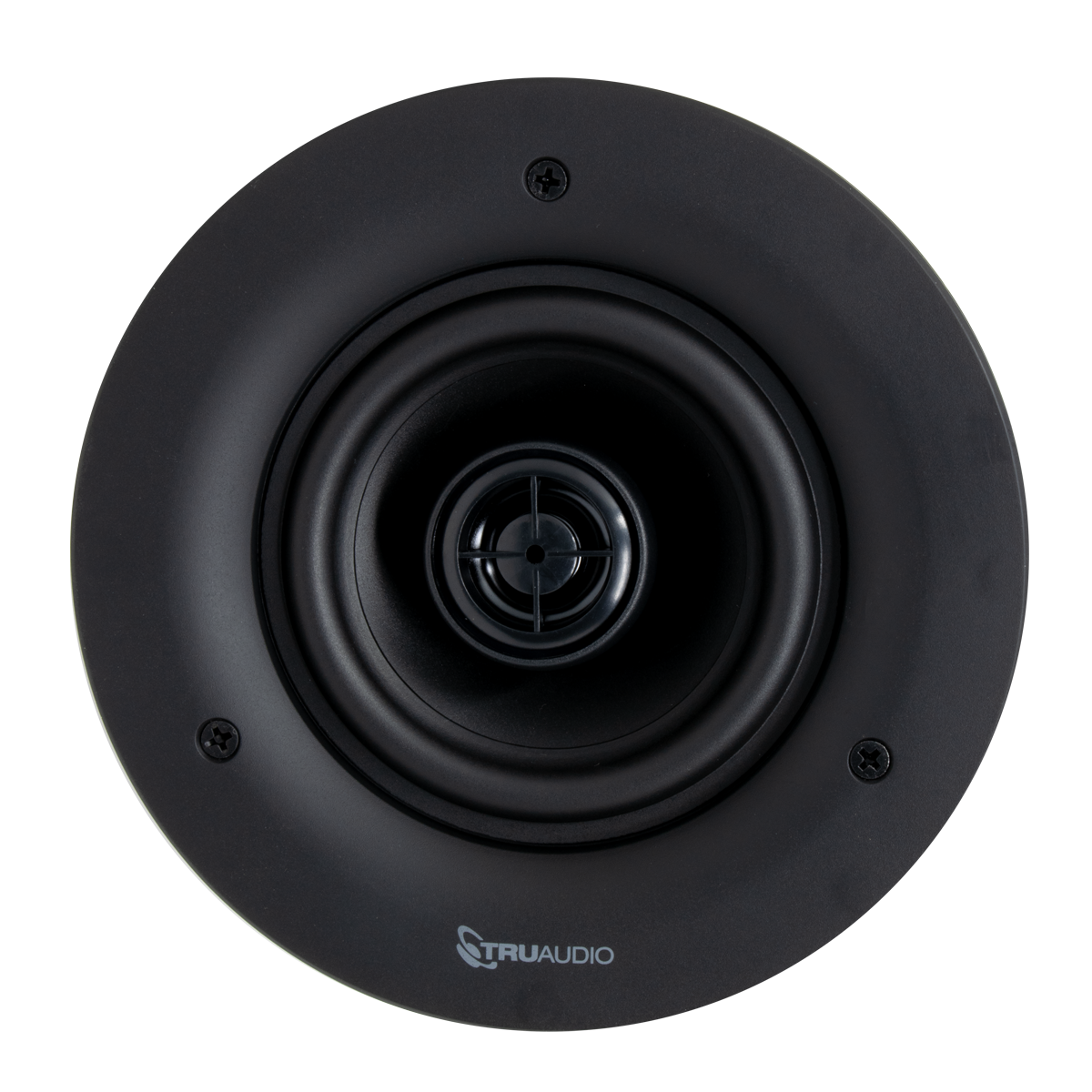 Front view of the LFR 4" in-ceiling speaker with magnetic round grille