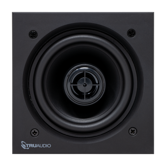 Front view of the LFS 4" square in-ceiling speaker with magnetic grille