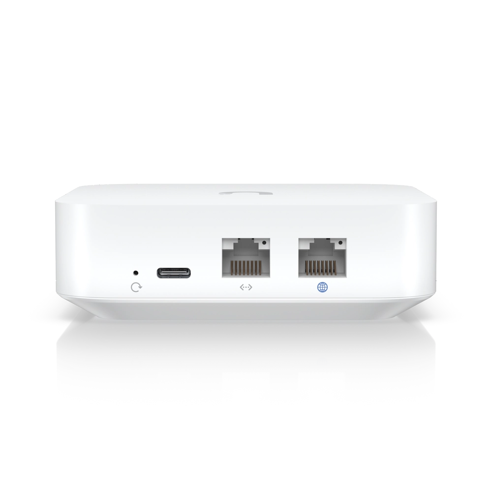 Ubiquiti UXG-Lite rear view showing 2 Gigabit Ethernet ports and power input