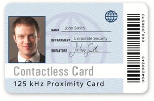 Printable Rosslare proximity card with example person printed