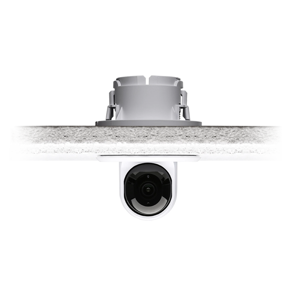 front view of UniFi G3 Flex camera mounted with UVC-G3-F-C ceiling bracket