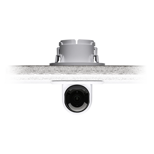 front view of UniFi G3 Flex camera mounted with UVC-G3-F-C ceiling bracket
