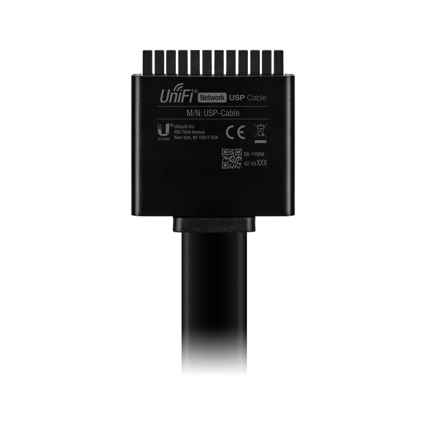 Rear view of Ubiquiti UniFi SmartPower Cable (USP-Cable) showing model details and certifications.