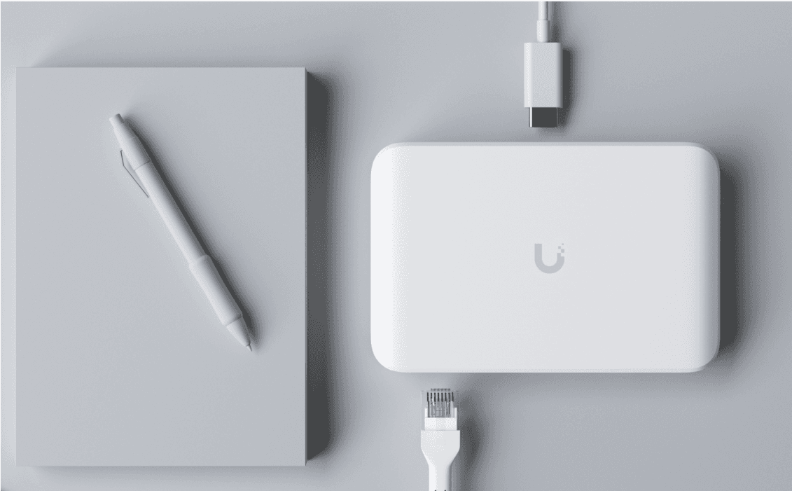 Ubiquiti USW-Flex-Mini 5-port Gigabit switch top view with UniFi branding