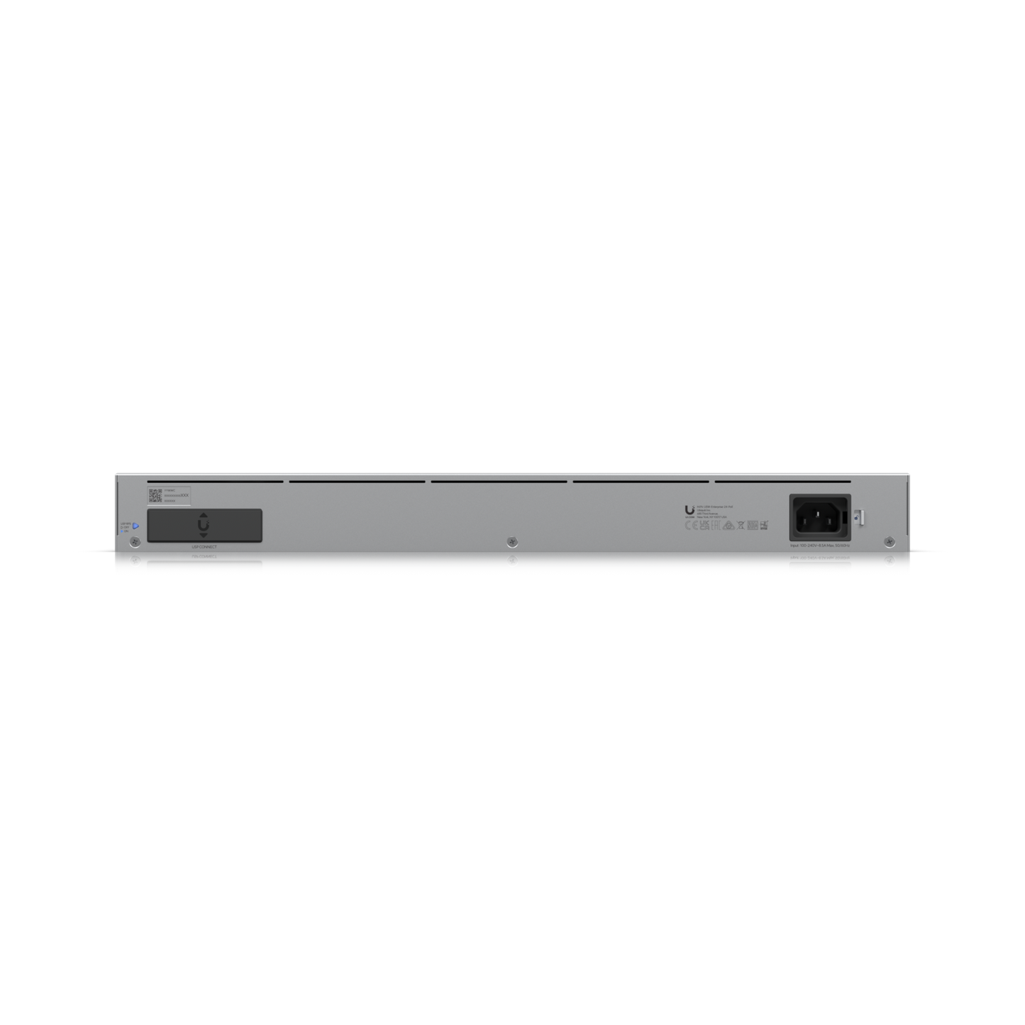 Rear view of the Ubiquiti Enterprise 24 PoE showing power input and airflow design