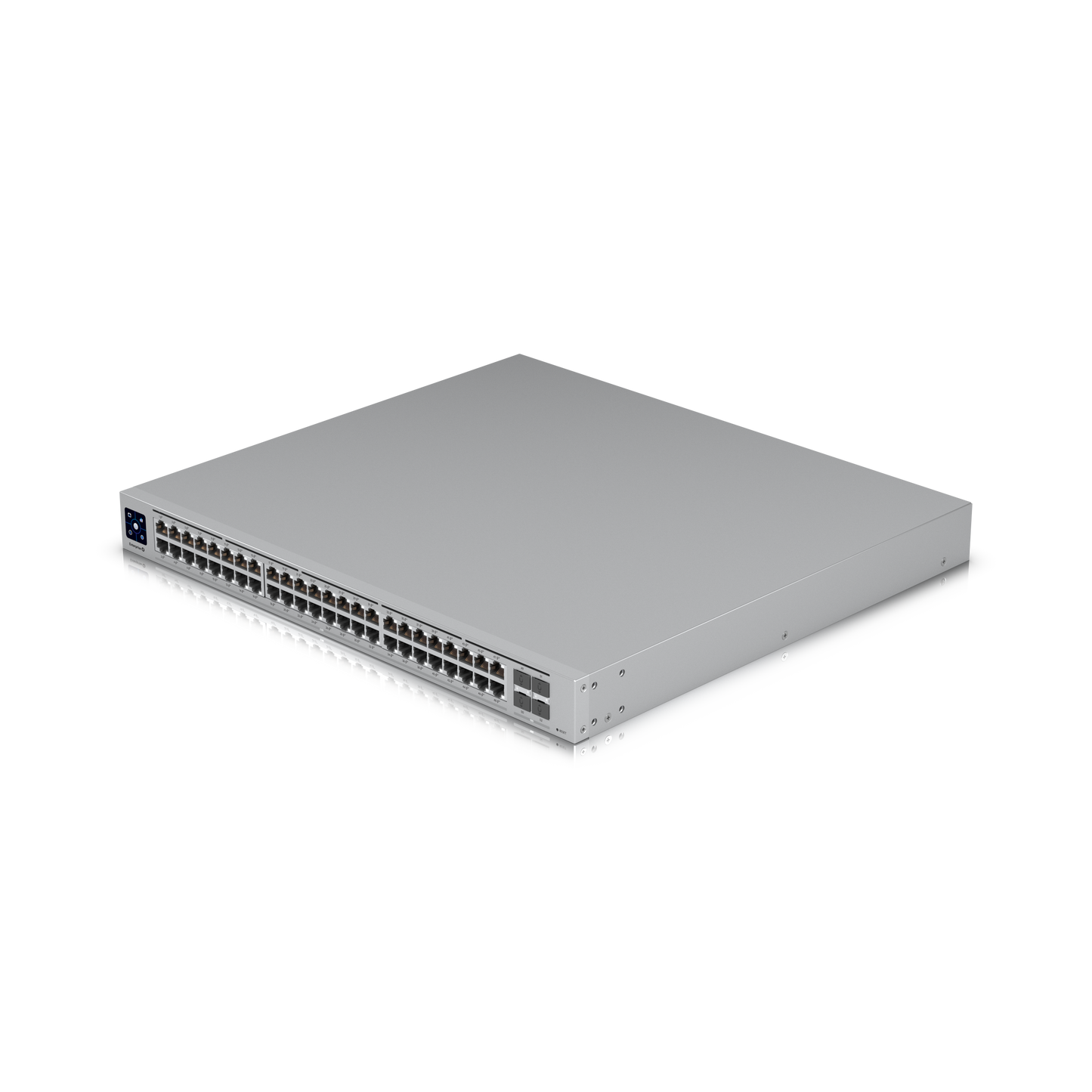 Angled front view of Ubiquiti Enterprise 48-Port 2.5 GbE PoE+ Layer 3 Switch