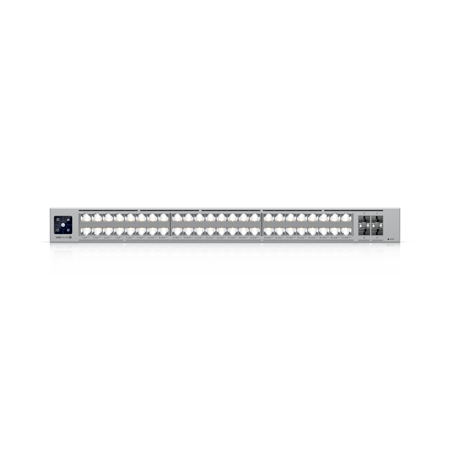 Ubiquiti Pro XG 48 PoE front panel with RJ45 and SFP28 ports