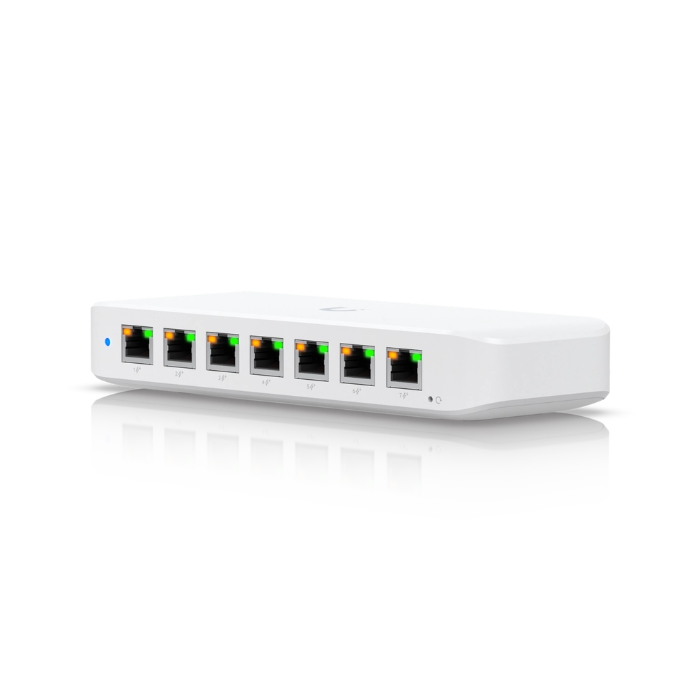 Ubiquiti USW-Ultra front view showing 8 Gigabit Ethernet ports and LED indicators