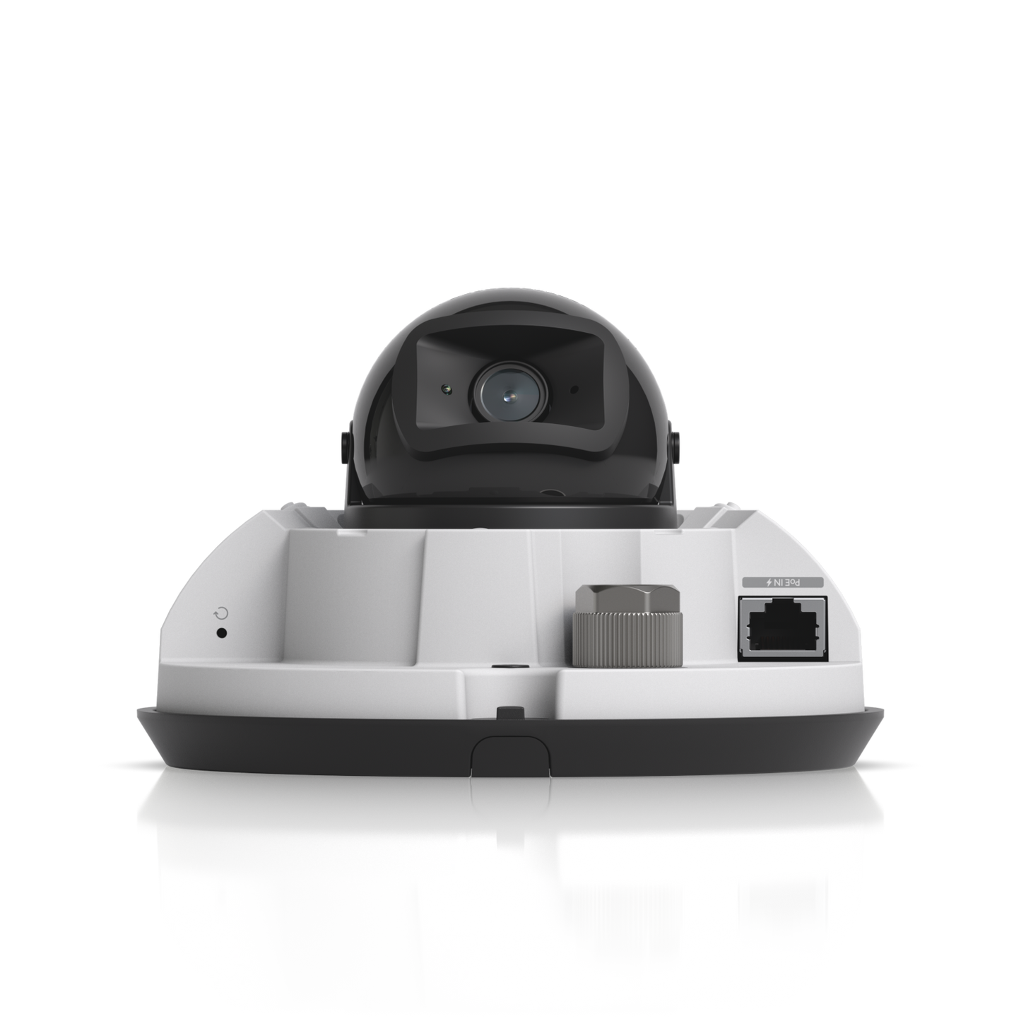 UVC-G6-Dome-W front view with exposed lens, Ethernet port, and connection points visible