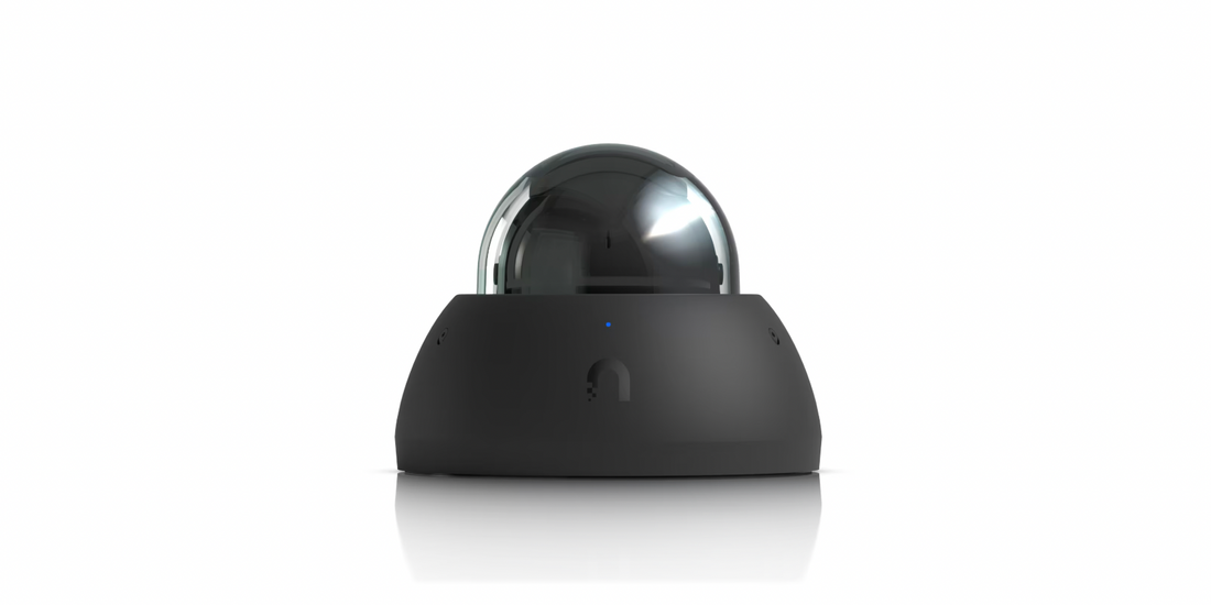 Ubiquiti UniFi AI Dome (UVC-AI-Dome-B) - Front View of Black 4K AI-Powered Dome Security Camera with Dark Transparent Cover