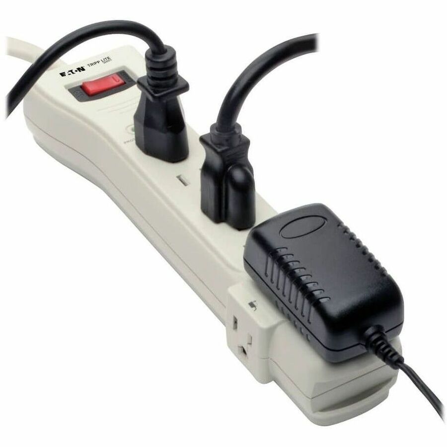 Alternate-Image2 Image for Eaton Tripp Lite Series Protect It! 7-Outlet Surge Protector, 7 ft. Cord with Right-Angle Plug, 2160 Joules, Diagnostic LEDs, Light Gray Housing