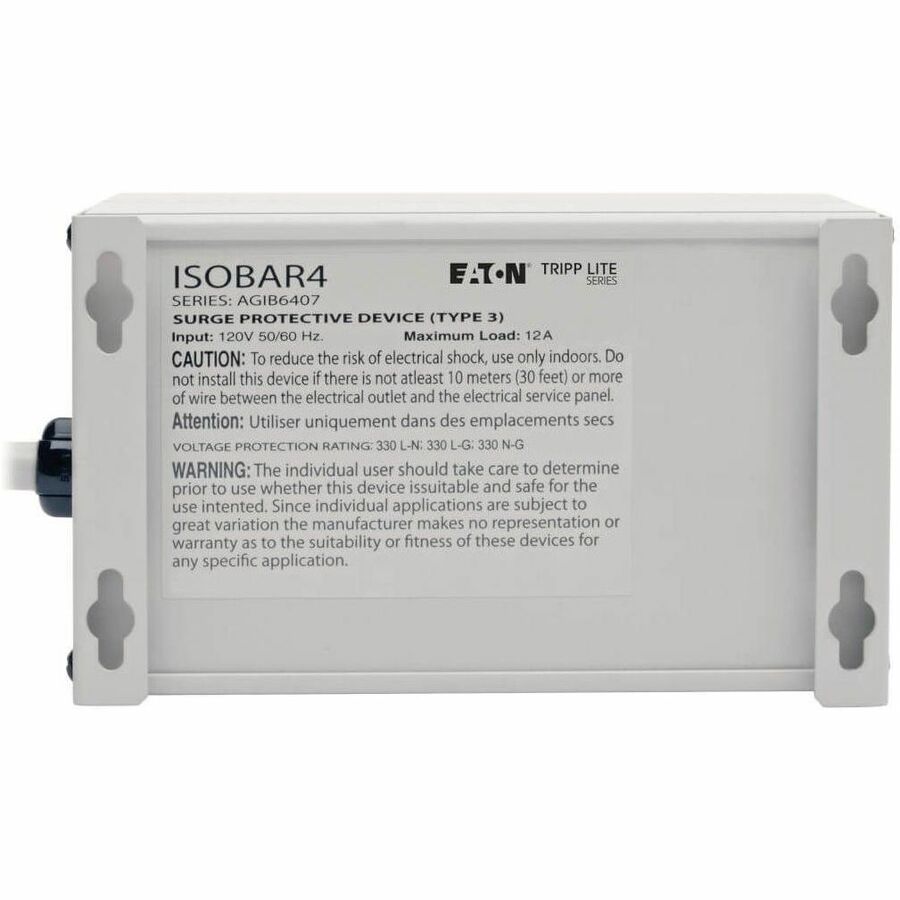 Alternate-Image1 Image for Eaton Tripp Lite Series Isobar 4-Outlet Surge Protector, 6 ft. Cord with Right-Angle Plug, 3330 Joules, Metal Housing