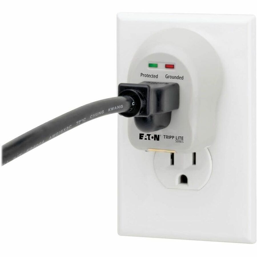Alternate-Image3 Image for Eaton Tripp Lite Series 1-Outlet Personal Surge Protector, Direct Plug-In, 600 Joules, 2 Diagnostic LEDs
