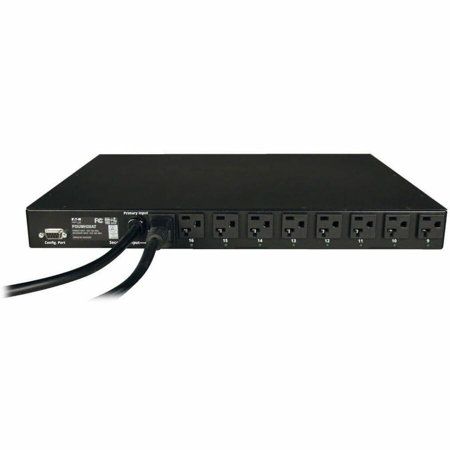Rear Image for Eaton Tripp Lite Series 1.9kW Single-Phase Local Metered Automatic Transfer Switch PDU, 2 120V L5-20P / 5-20P Inputs, 16 5-15/20R Outputs, 1U, TAA