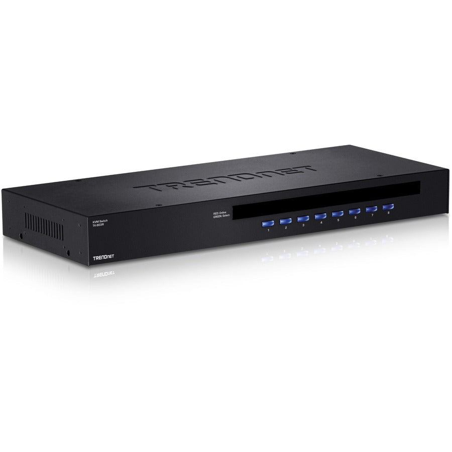 Alternate-Image1 Image for TRENDnet 8-Port USB/PS2 Rack Mount KVM Switch, TK-803R, VGA & USB Connection, Supports USB & PS/2 Connections, Device Monitoring, Auto Scan, Audible Feedback, Control up to 8 Computers/Servers