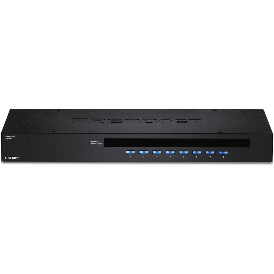 Front Image for TRENDnet 8-Port USB/PS2 Rack Mount KVM Switch, TK-803R, VGA & USB Connection, Supports USB & PS/2 Connections, Device Monitoring, Auto Scan, Audible Feedback, Control up to 8 Computers/Servers