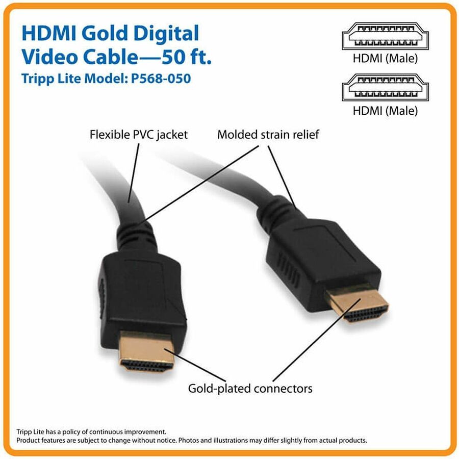 Alternate-Image1 Image for Eaton Tripp Lite Series High-Speed HDMI Cable, Digital Video with Audio (M/M), Black, 50 ft. (15.24 m)