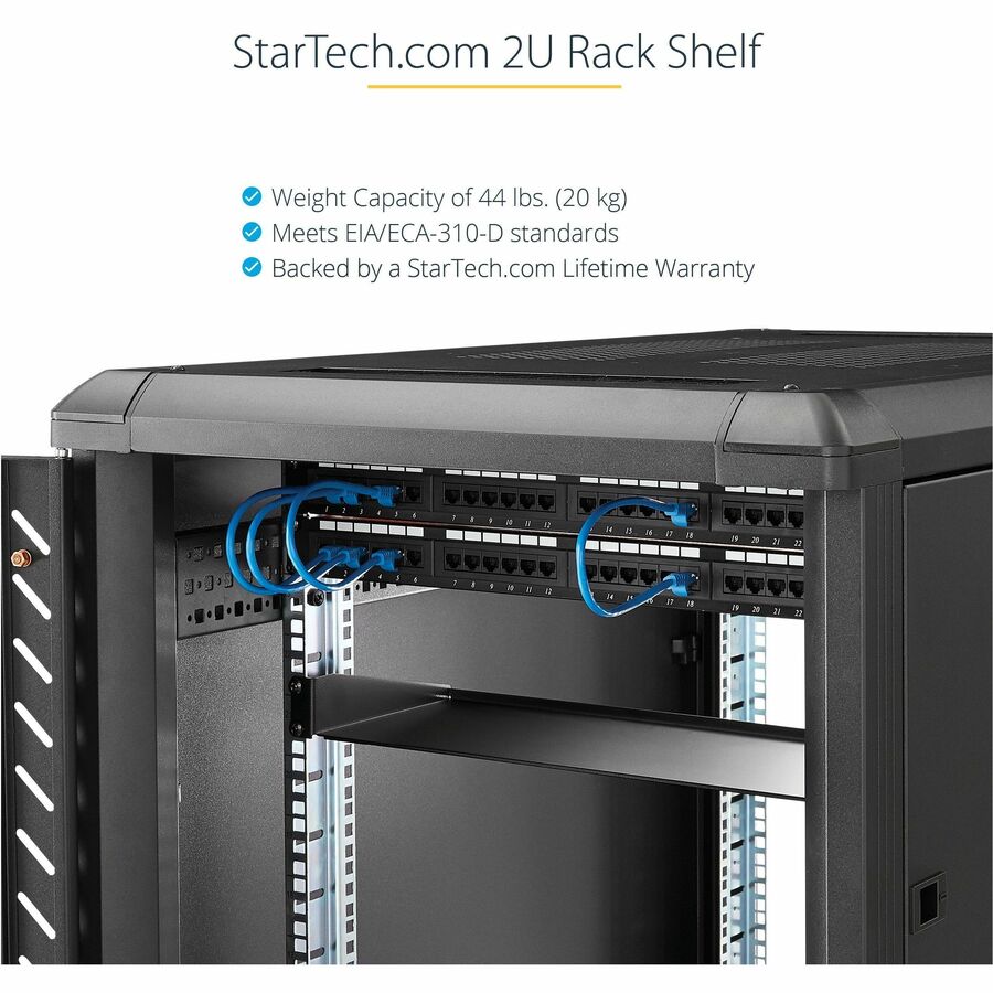 Alternate-Image4 Image for StarTech.com 2U Server Rack Cabinet Shelf - Fixed 16" Deep Cantilever Rackmount Tray for 19" Data/AV/Network Enclosure w/cage nuts, screws