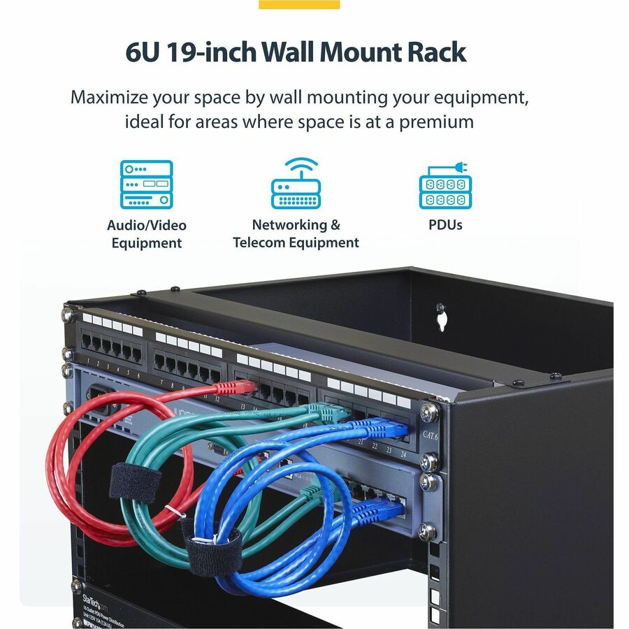 Alternate-Image1 Image for StarTech.com 6U Wall Mount Rack, 14in Deep, 19 inch Wall Mount Network Rack, Wall Mounting Patch Panel Bracket for Switch/IT Equipment