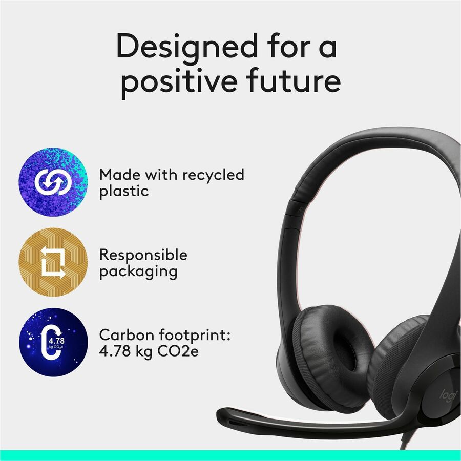 Alternate-Image8 Image for Logitech H390 Wired Headset for PC/Laptop, Stereo Headphones with Noise Cancelling Microphone, USB-A, In-Line Controls, Works with Chromebook